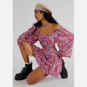 Free People Jael Floral Print Cut-Out Mini Dress